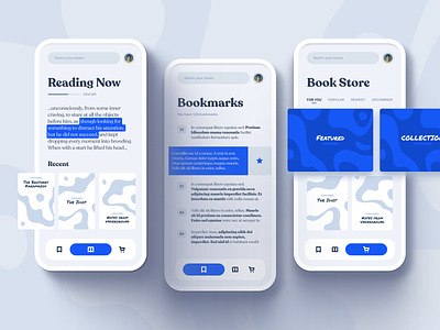 Mobile Reading App UI / Blue Theme app blue book book store bookmark clean mobile app design reading typography ui uiux user experience ux