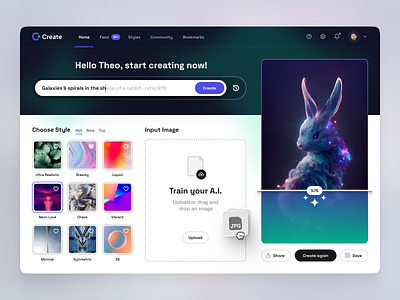 Text to Image AI Generator Web App Dashboard ai artificial intelligence dark mode dashboard drag and drop image generating machine learning neon nft text-to-image ui upload ux web app web design web3
