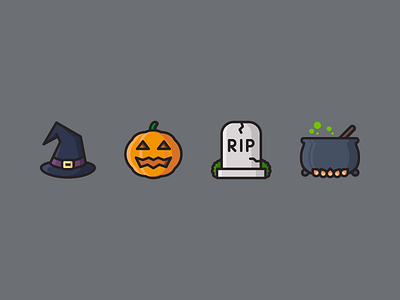 Halloween Icons flat grave halloween hat icon icons illustration monster pot pumpkin vector