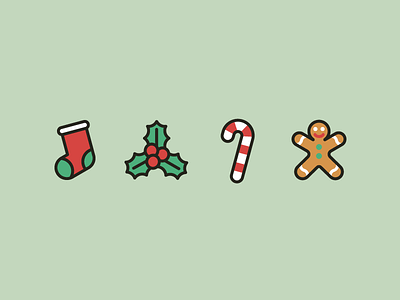 Christmas Icons (Part 1) candy christmas flat food free freebie gingerbread icon icons mistletoe outline sock
