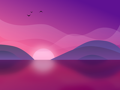 Sunset birds blur design dribbble gradient gradients hills illustration reflection water