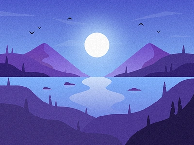 Moonlight birds design dribbble gradient gradients hills illustration mountains noise texture