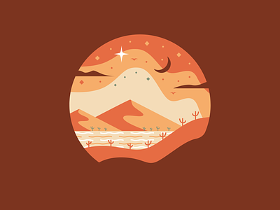 Starry Night birds cacti clouds colour design dribbble graphic design hills illustration moon mountains stars vector