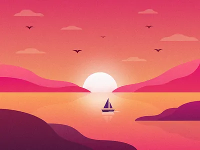 Serenity boat design dribbble gradient gradients hills illustration landscape serene sun