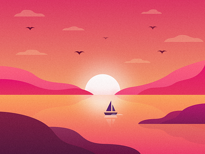 Serenity boat design dribbble gradient gradients hills illustration landscape serene sun