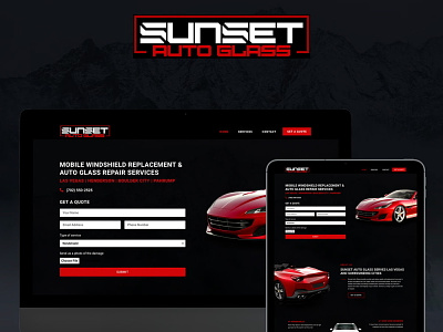 SUNSET AUTO GLASS animation branding elementor graphic design logo website design wordpress