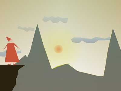 Sunset Illustration cliff cloud hat illustration light magic magician man mountain sunset wizard