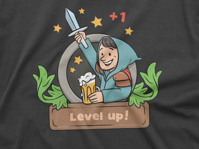 Level up! adventure adventurer badge digital illustration dnd dungeons and dragons fantasy gamer gaming hero illustration level up leveling roleplaying tshirt design