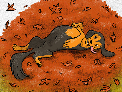 Belly rub autumn childrens illustration digital illustration dog doggy fall gritty illustration playful retro retro illustration
