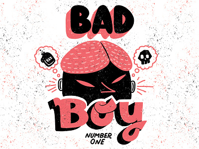 Bad Boy No.1 comic design flat illustration lettering simple skull texture typography