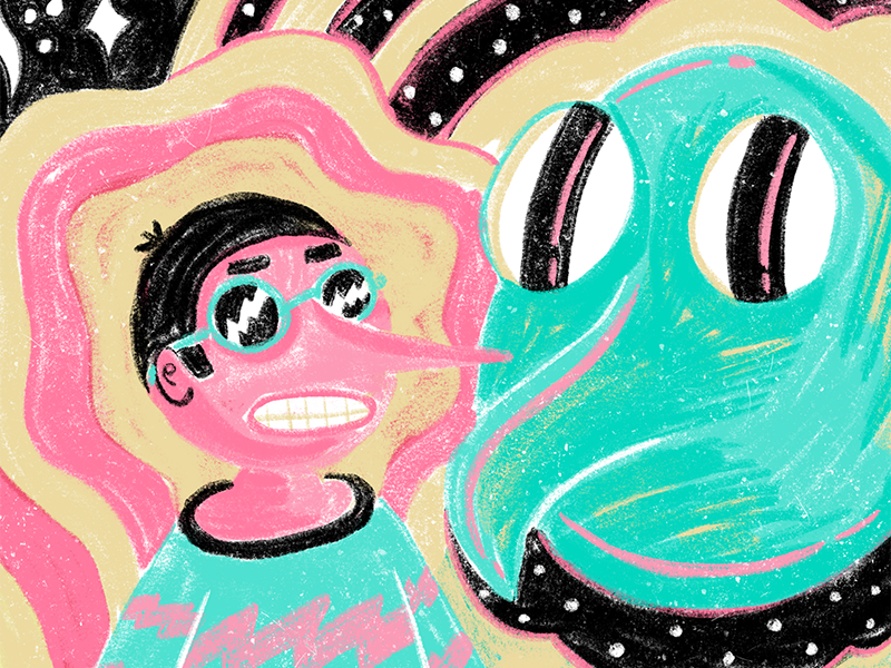 Visitor sunglasses graphic comic chalk illustration