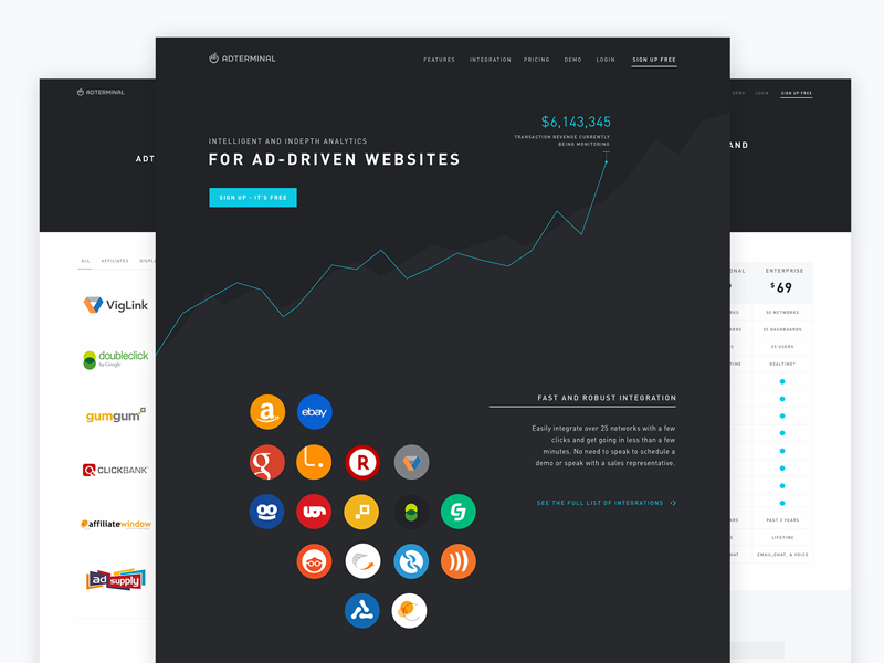 Adterminal Marketing Website clean dark graphs marketing simple ui website