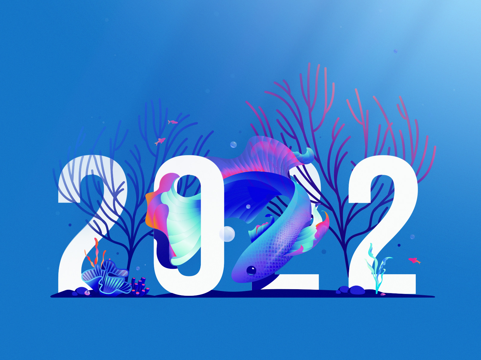 Happy New Year! ? 2022 biodiversity corals design drop ethical fish illustration illustrator new year newyear ocean prosperity sea storytelling under water underwater water wave wildlife