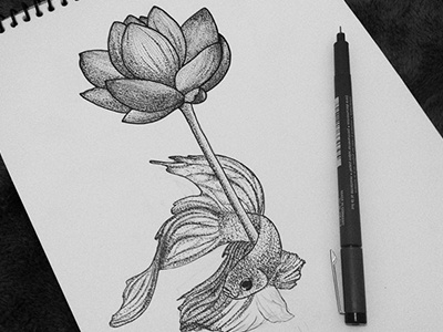 Dots sketch dot dots drawing fish lotus lpgraphic pointillism sketch