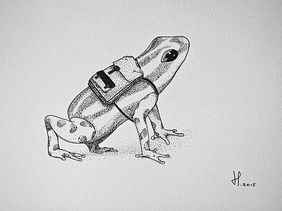 Pack your backpack dot dotsketch dotwork drawing french frog illustration nature poetry pointillism