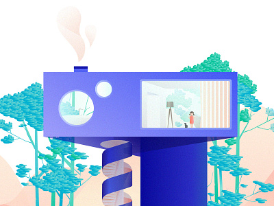 Modern cabin in the woods cabin cuteness editorial girl house illustration storytelling wood world