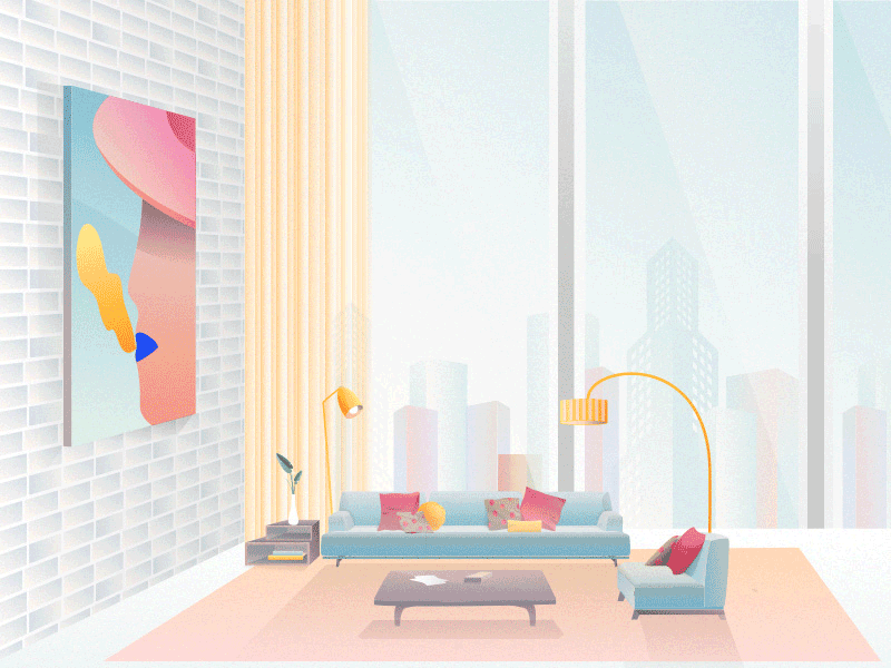 Bright loft architectural cocoon design editorial girl glamour illustration interior light loft luxury pastel