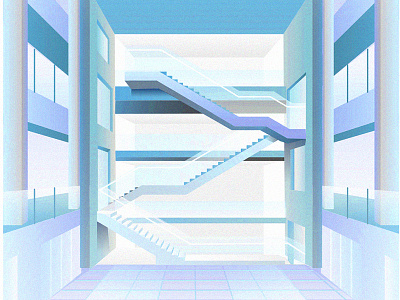 Complex structure | Blue stairs ai architecture drawing gradient illustration interior luxury stairs storytelling structure ui