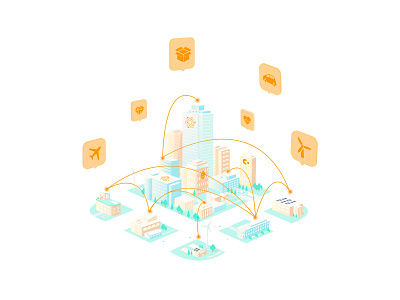 IoT Illustration 3d blockchain city crypto crypto exchange crypto wallet illustration iot isometric ledger network security storytelling vector wallets