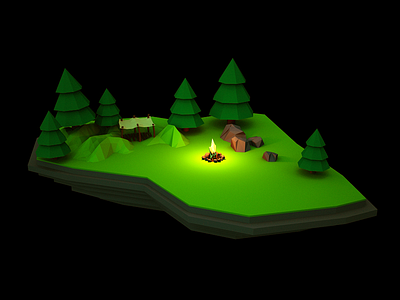 LowPoly for fun 3d concept fire fun island low poly tree