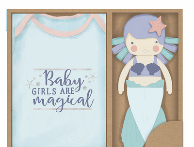 Baby gift set plush and onesie with package concept baby cute cute art design mermaid onesie plush printedart toy typedesign