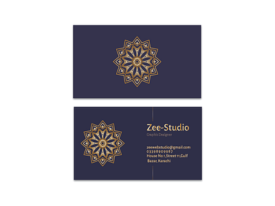 Business card in golden flower branding dark blue business card design easy business card golden flower illustrator professionl business card stationery design vector