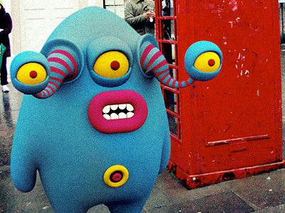Monster near British phone booth 3d frogluslumps illustrations monsters