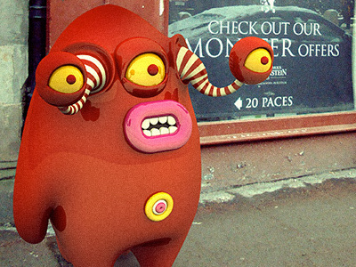 Red monster outside the monster food-house 3d frogluslumps illustrations monsters