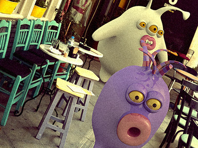 Coffee shops near Syntagma Sq. in Athens 3d athens frogluslumps illustrations monsters syntagma