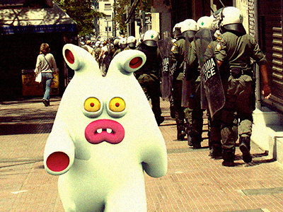Panicked 3d athens character creatures illustration monsters police