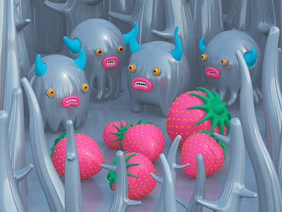 Monsters are strawberry guardians 3d 3d art 3d illustration 3d monsters character character design creatures illustrations monsters