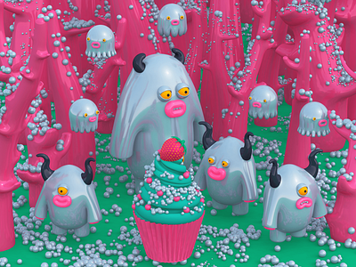 Worshipping the cupcake 3d 3d art 3d illustration character character design creatures illustration monsters