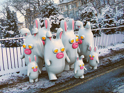 Waiting for the bus in the cold 3d character creatures edinburgh illustration monsters