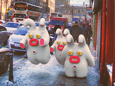 Monsters bunnies trying to hop like bunnies 3d 3dart cute edinburgh illustrations little monsters monsters scotland