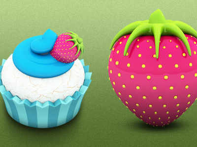 Aka-Acid icons 3d archigraphs cupcakes design icons strawberry
