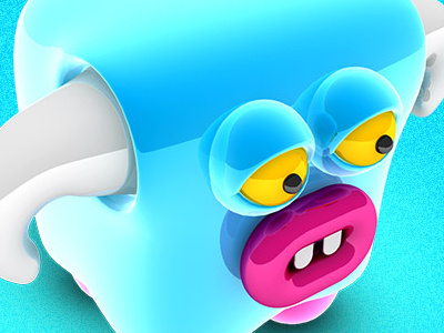 Blue Cubed Monster 3d blue character design icons monster