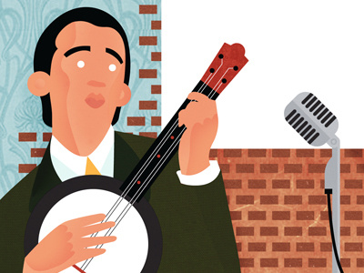Banjolele band banjo drawing illustration james boast jazz man microphone music sing string vector vintage wallpaper