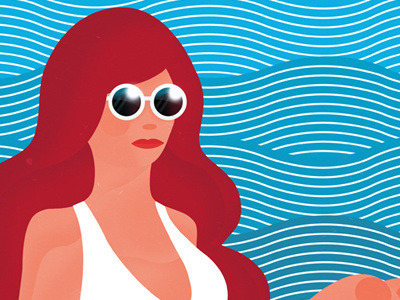 Sunshine illustration red hair sea summer sunglasses waves