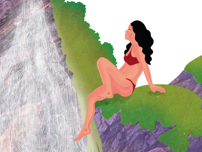 wip cliffs girl illustration james boast plants rock waterfall