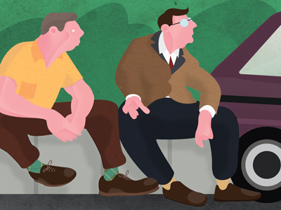 Broken down blokes car illustration motorway