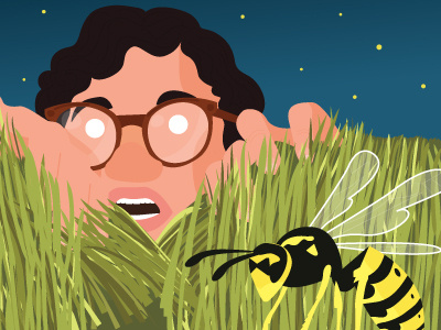 Searching film glasses grass illustration man night scared wasp
