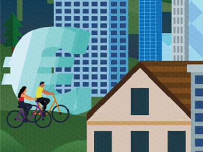 City Cycle building business currency cycle euro illustration office people