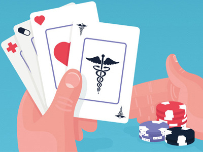 Illustration for NY Times cards cuts editorial gamble health healthcare illustration nyc poker