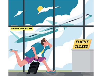 Holiday Disasters - Sunday Times Travel Magazine airport disaster holiday illustration plane running rush summer