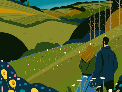 Rolling Hills countryside couple illustration love nature peace people