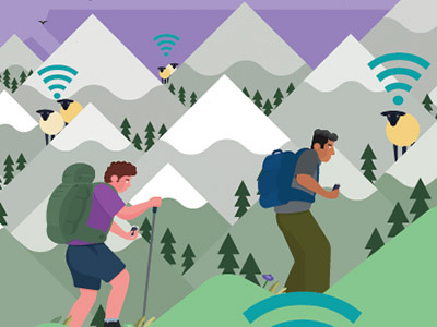 Das Maaah-netz-werk for Wired Germany (crop) hiking illustration internet mountains sheep wifi