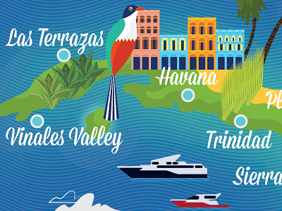 Crop of a map of Cuba for CSMA magazine bird colour cuba editorial havana illustration map sea travel