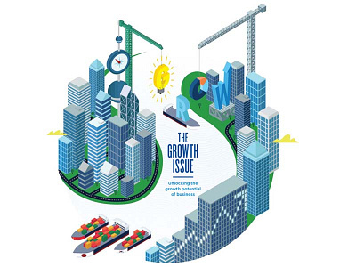 Cover for uniSA Magazine - The Growth Issue build business city cover editorial grow illustration lightbulb magazine scape