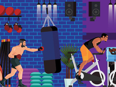 Boxing and cycling box boxing cycle exercise fitness gym health illustration spin