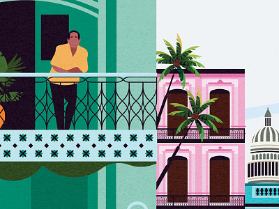 Havana (crop) buildings colour crop cuba havana illustration man palm print